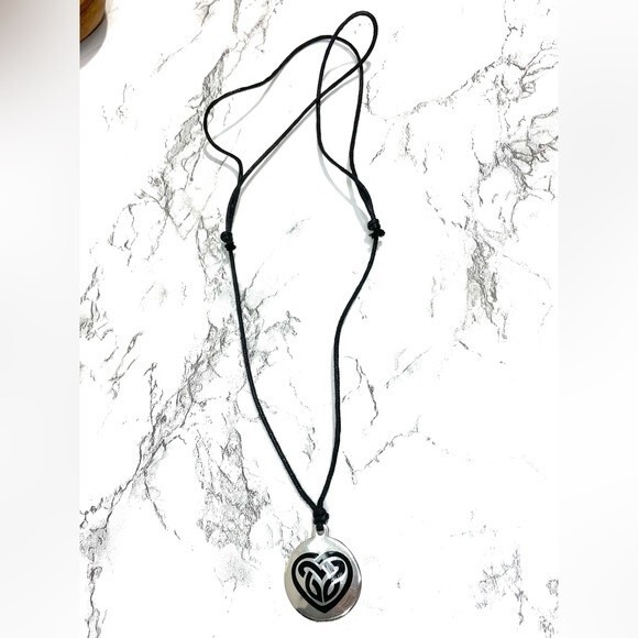 Celtic Knot Heart Necklace Irish Jewelry Round Pendant on Leather Cord - Picture 2 of 6